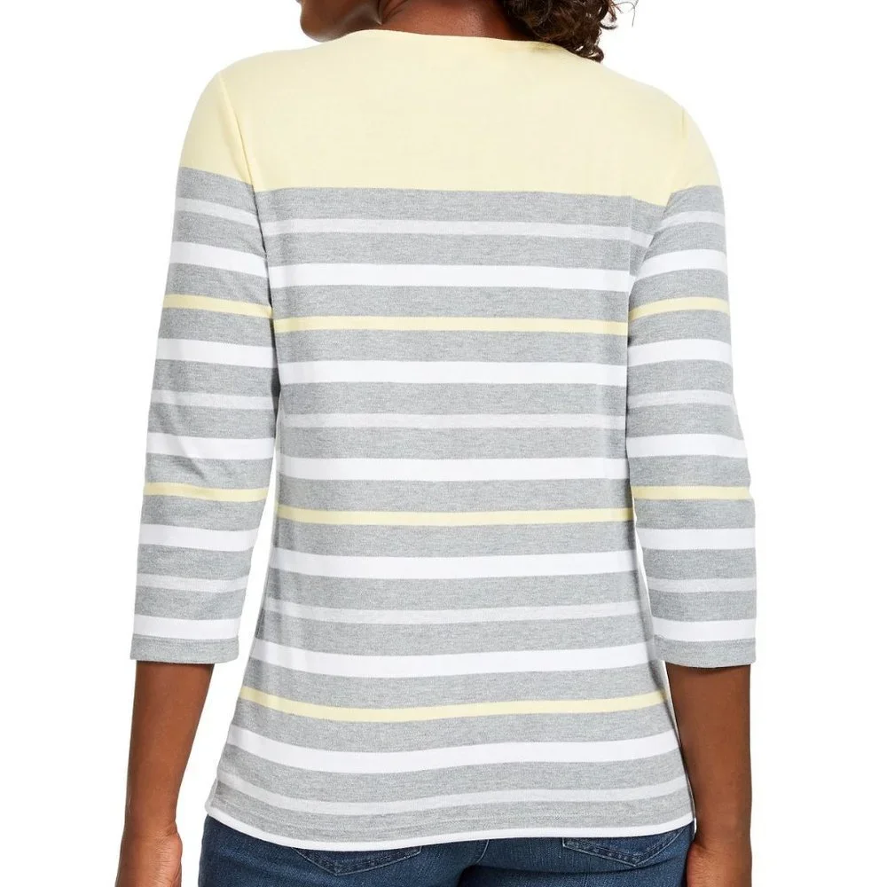 KAREN scott sport striped 3/4-Sleeve top - Picture 2 of 3